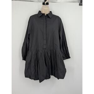 Lulus Sophisticated Delight Black Collared Bubble-Hem Mini Dress Basic Minimal M